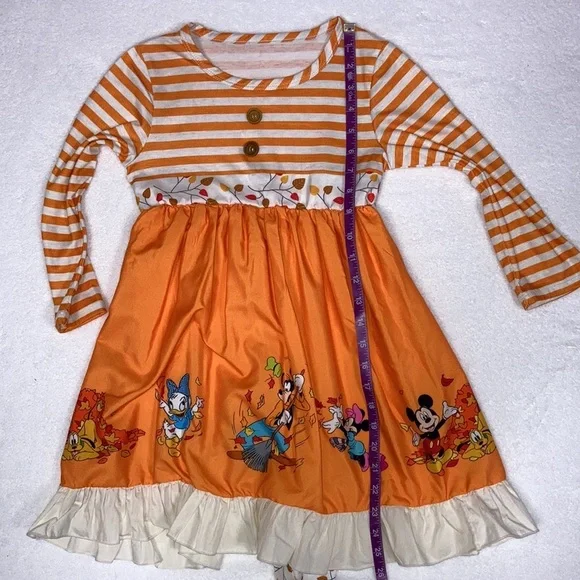 Disney fall themed orange o green sleeve dress Mickey goofy Minnie - Picture 10 of 10